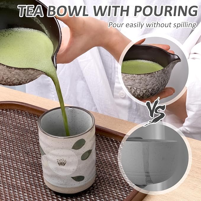 Joyscale Matcha Whisk Set, Matcha Set Whisk And Bowl, 8 Pcs Matcha Kit Set(Texture Design), 16 OZ, Japanese Matcha Tea Set, Matcha Making Kit Gifts for Tea Lovers(Kiln White)