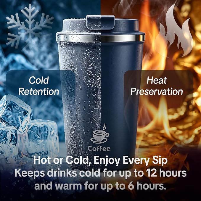17oz Travel Coffee Mug ,Leakproof Vacuum Coffee Cup Insulated Tumbler | 304 Stainless Steel, Double-Wall Vacuum Insulated, Leakproof, Fits Hot & Cold Drinks Car Cup Holders, Travel, Office - Image 8