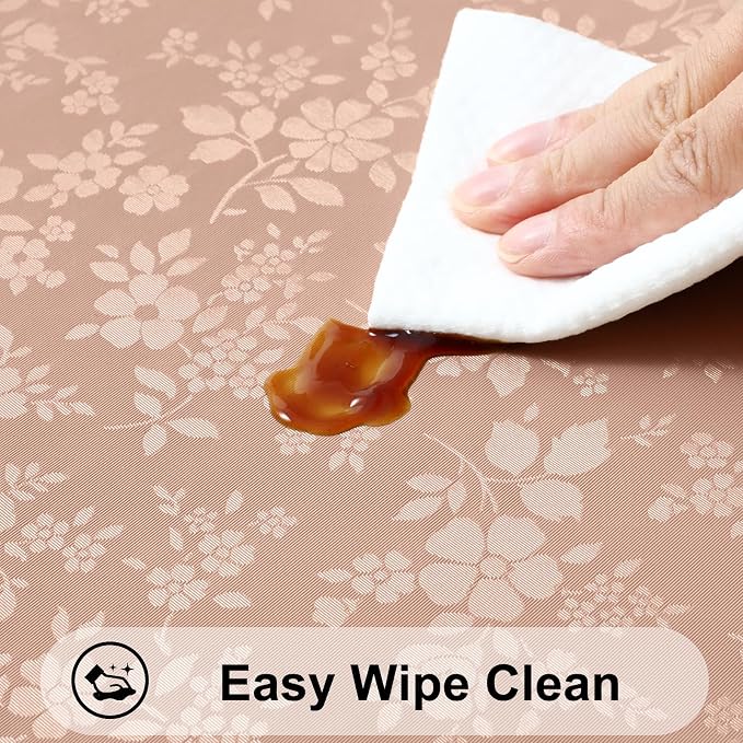 Smiry Round Waterproof Heavy Duty Vinyl Tablecloths, 70 x 70 Inch | Wipeable Washable Floral Embossed Table Cover for Kitchen and Dining Room, Indoor & Outdoor Use, Tan - Image 3