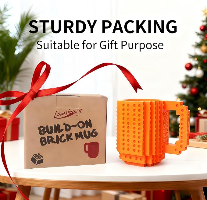 Lumsburry Build-on Brick Coffee Mug, Funny DIY Unique Novelty Drinking Cup | Building Blocks Creative Mug, for Men Women Kids Dad Mom, Present Exchange Ideas, Xmas Birthday White Elephant(Orange) - Image 7