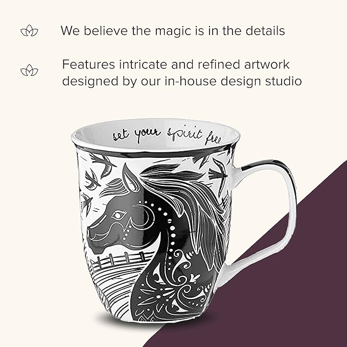 Karma Gifts 14 oz Black and White Boho Mug Horse - Cute Coffee and Tea Mug - Ceramic Coffee Mugs for Women and Men - Image 4