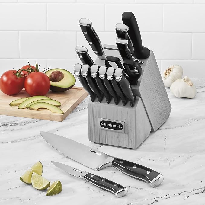 Cuisinart Classic Forged Triple Rivet, 15-Piece Knife Set with Block, Superior High-Carbon Stainless Steel Blades for Precision and Accuracy (Black/Gray) - Image 4