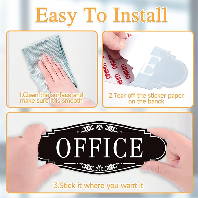The Office Door Sign for Home and Business，Self-Adhesive Waterproof and Fade-Resistant Modern Office Sign Sticker for House，Business，Door, Window Black - Image 8