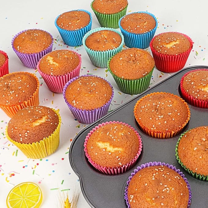 Bright Rainbow Jumbo Cupcake Liners 400-Count, Large Solid Colorful Paper Baking Cups for Baking - Image 3