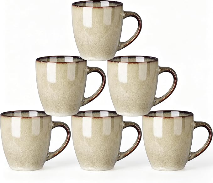 GBhome Ceramic Coffee Mugs Set of 6, 12oz Stoneware Coffee Mugs Set For Dad Mom Women MEN, Light Weight Coffee Cups for Latte/Tea/Beer/Hot Cocoa, Dishwasher & Microwave Safe by GBhome