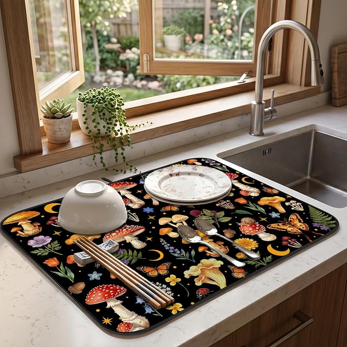 Forest Aesthetic Dish Drying Mat for Kitchen Counter Coffee Bar 18x24 in | Decorative Non Slip Absorbent Kitchen Dishes Drainer Mat, with Anti-slip Rubber Backing & Hanging Loop, for Sink, Home Gift - Image 8