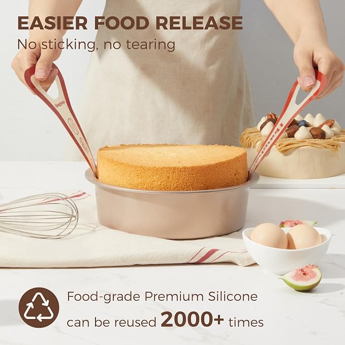 8 Inch Round Cake Pan Set for Baking with 2 Pcs Silicone Baking Sling Mats, Nonstick Circle Cake Pans Set of 2, 2.5" Deeper Layer Cake Tin for Oven, Cheesecake Mold, Huty Duty, Golden - Image 2