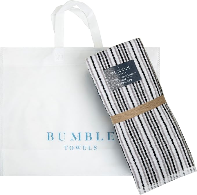 Bumble Kitchen Towels 6 Pack 100% Cotton 16"x26" - Black | 430 GSM Soft Kitchen Hand Towels with Hanging Loop, Highly Absorbent & Durable for Washing and Drying Dishes - Image 6