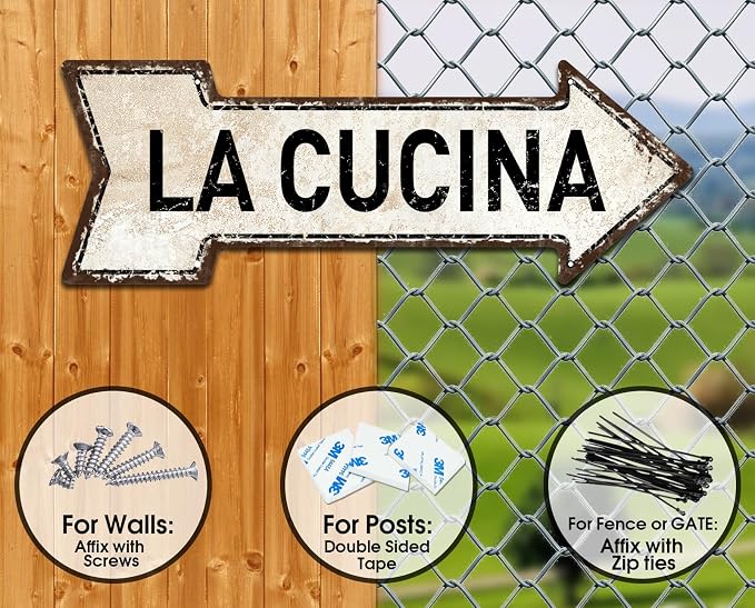 Mukuko La Cucina Sign, 6" x 18" Arrow Metal Tin Sign | Italian, Kitchen Decor, Dining, Home Decor - Image 4