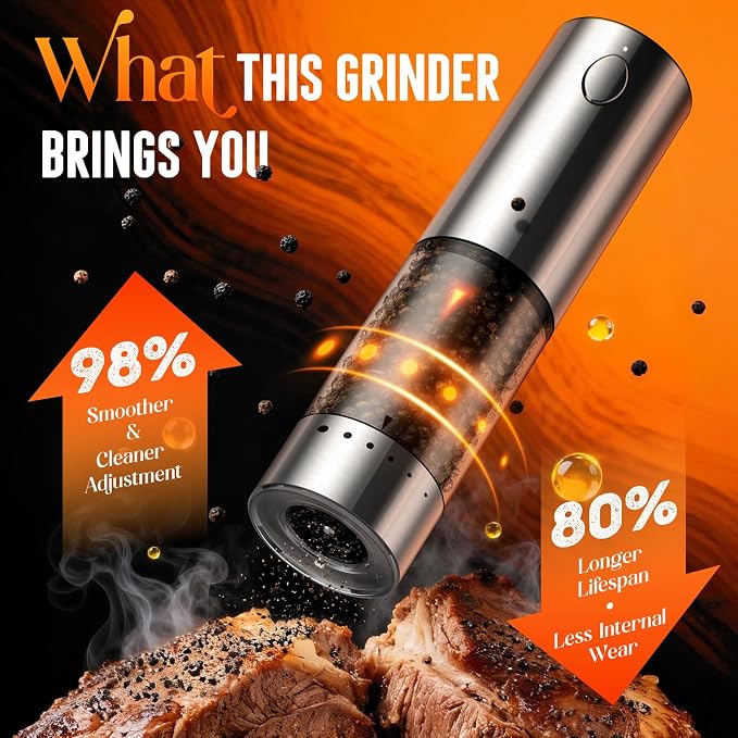 Electric Salt and Pepper Grinder Set – Rechargeable Automatic Salt and Pepper Shaker with 6 Adjustable Coarseness, Large-Capacity Pepper Mill Kitchen Appliances and Home Essentials Gifts for Women - Image 2