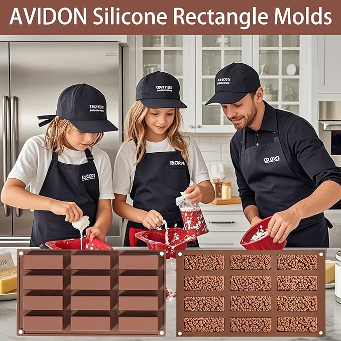 Avidon chocolate bar mold, Silicone Molds Energy Bar Maker for Chocolate Truffles Ganache Bread Brownie, silicone candy bar molds, 3 packs (12 Cavity)