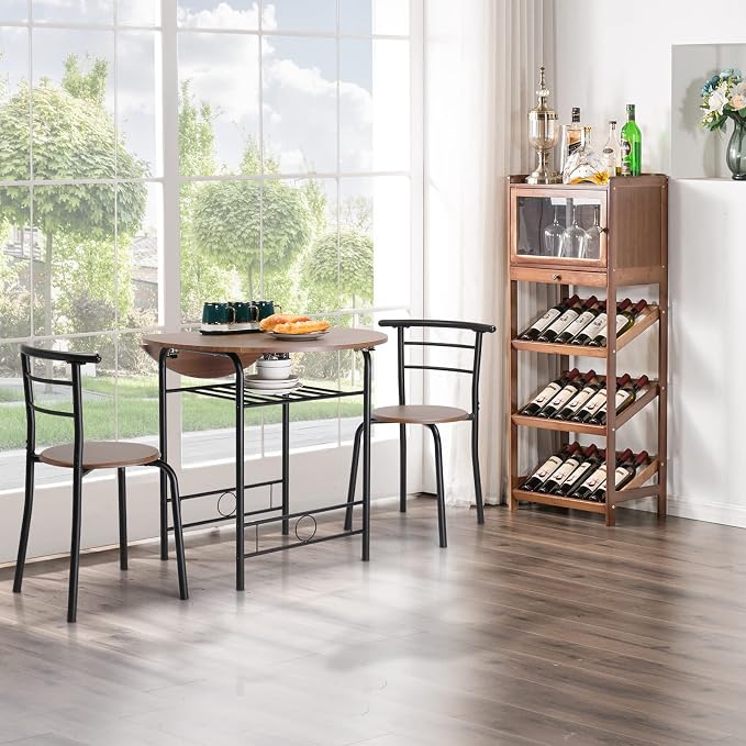 VINGLI 31.5" Drop Leaf Dining Table Set for 2, 3 Pieces Dining Table with Chair for Small Space, Small Kitchen Extendable Folding Dining Table for Dining Room，Home, Apartment, Saving Places, Walnut - Image 3