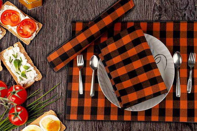 Urban Villa Two Tone Placemat Cotton Tablemat 14x20 (Set of 6) Orange/Blk - Image 3