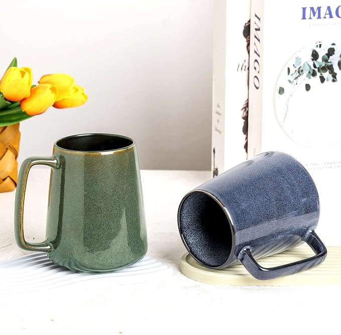 Large Ceramics Coffee Mugs,24 OZ,With Spoon And Wooden Lid,For Coffee,Tea,Cocoa,Large Handle Design,Microwave And Dishwasher Safe(Color:24 oz blue set) - Image 5