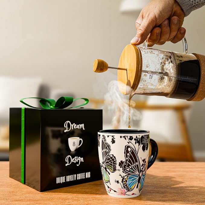 Color Changing Butterfly Coffee Mug 12OZ - Ceramic Heat Sensitive Cup Hot Cocoa Tea Milk Mugs Hot Drinks and beverages Unique Beautiful Holiday Christmas gift Idea for Nature lovers women mom grandma - Image 5