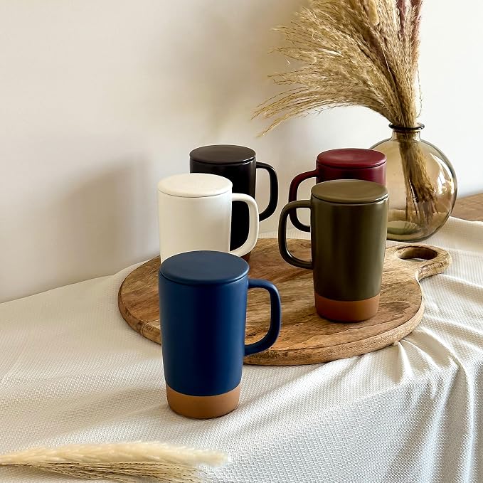 Mora Ceramics Large Tea Mug with Loose Leaf Infuser and Ceramic Lid, 18 oz, Portable, Microwave and Dishwasher Safe, Tall Coffee Cup - Rustic Matte Ceramic Glaze, Modern Herbal Tea Strainer, Deep Blue - Image 5