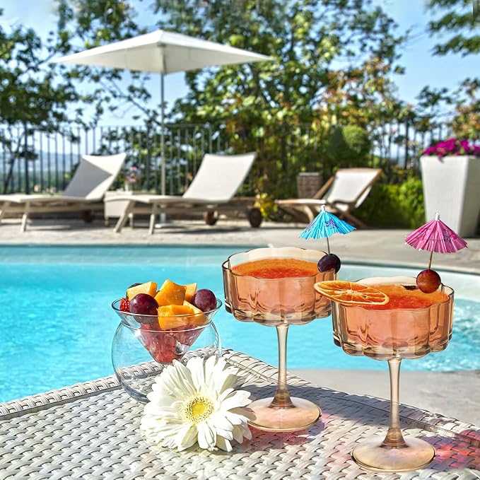Vintage Champagne Coupes Glass Cute Martini Cocktail Glasses,13oz Crystal Martini Wine Glasses Set Of 12 Elegant Flower -Shaped Goblet Drinking Champagne Dessert Yogurt Ice Cream Glassware Cups Amber - Image 3