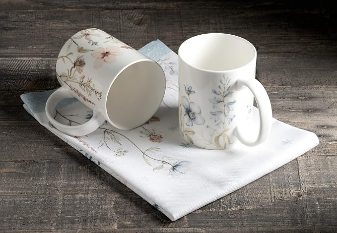 Maison d' Hermine Coffee Mug with Handles Tea Cups (15 Ounce, Pack of 2) | Fine Bone China Coffee Mugs for Hot Beverages Cappuccino Latte Home Restaurant Hotel Spring Summer -Ice Florals - Image 7