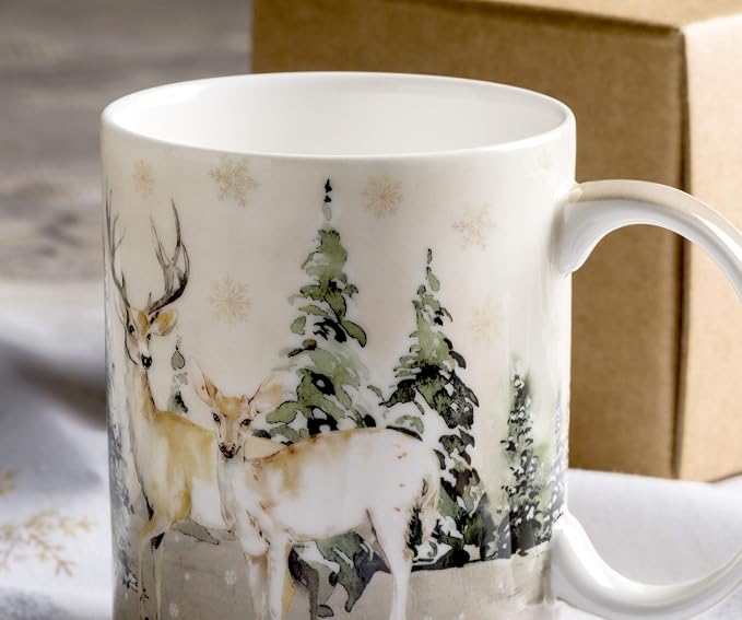 Maison d' Hermine Coffee Mug with Handles Tea Cups (12 Ounce, Pack of 1) | Fine Bone China Coffee Mugs for Hot Beverages Cappuccino Latte Home Hotel Spring Summer -Deer In The Woods - Forest Deer - Image 9