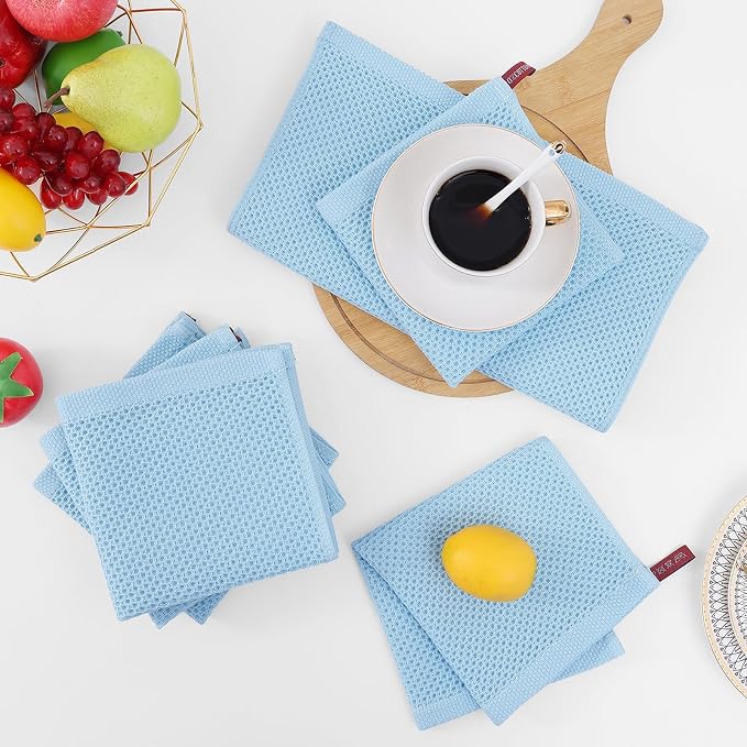 Homaxy 100% Cotton Waffle Weave Kitchen Dish Cloths 8-Pack, Sky Blue | 12 x 12 Inches, Ultra Soft Absorbent Dish Towels, Quick Drying Dish Rags with Hanging Loop - Image 7