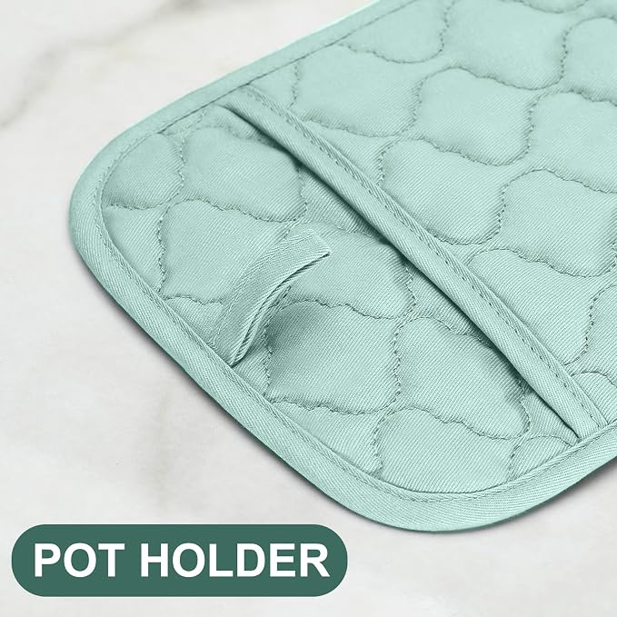 Oven Mitts Pot Holders Sets/Kitchen Towels and Dishcloths, Oven Gloves Kitchen Dish Towels 500 Degree Heat Resistant Potholders with Non-Slip Silicone Surface for Cooking, Grilling, Baking-Mint Green - Image 4