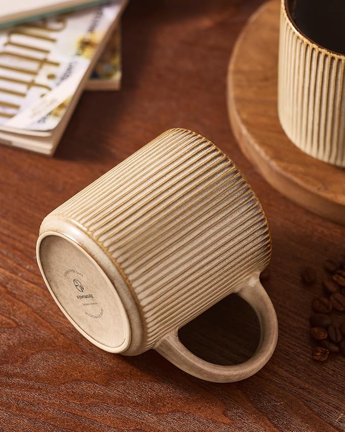 famiware Coffee Mug Set for 4, Star 12 oz Catering Mugs Cup Set with Handle for Coffee, Tea, Cocoa, Milk - Ceramic Stoneware Drinkware Set, Cream Cocoa - Image 8