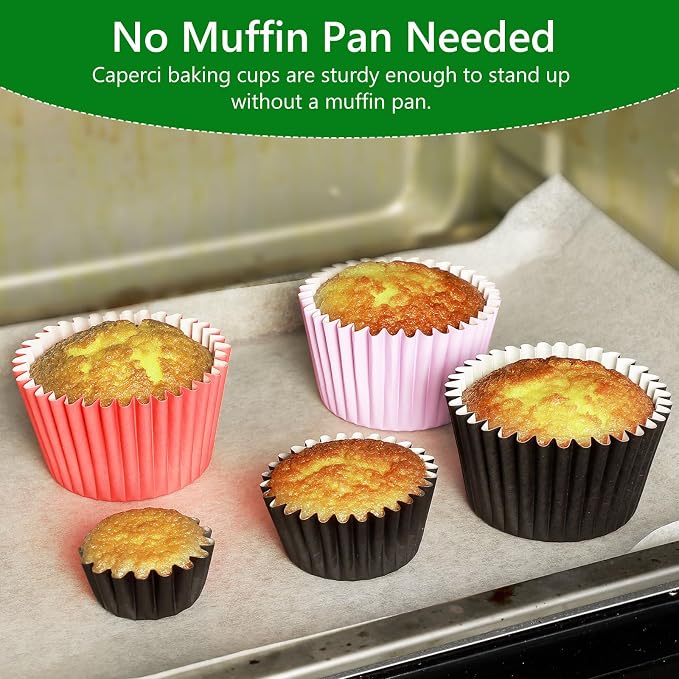 Caperci Heavy Duty Jumbo Cupcake Muffin Liners for Baking - Extra Large 100pcs Grease-Resistant Red Paper Baking Cups, No Muffin Pan Needed, Odorless, Easily Peels (Red) - Image 4