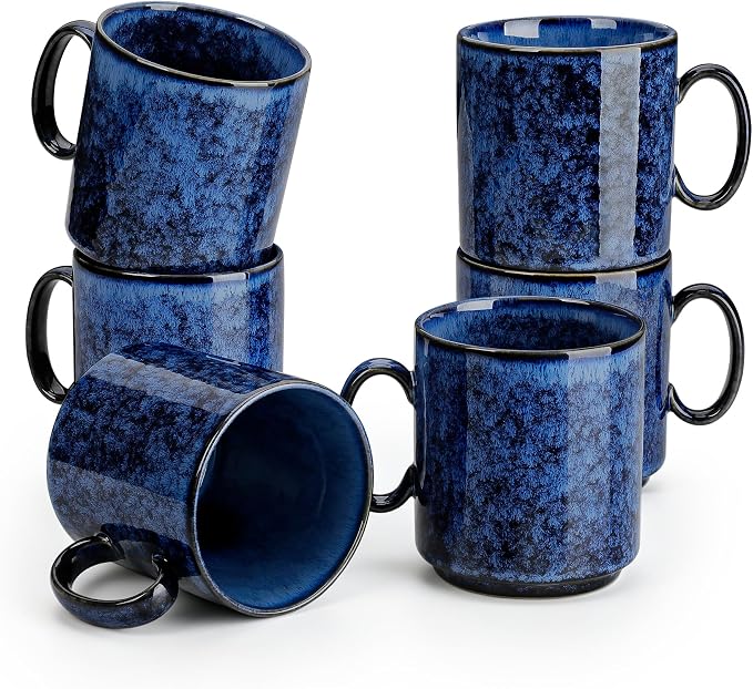 vancasso STARRY Ceramic Coffee Mugs Set of 6, 12 Oz Coffee Cups for Latte, Cappuccino, Tea & Hot Cocoa, Artisan Modern Style for Coffee Bar, Home & Kitchen, Microwave & Dishwasher Safe, Blue by vancasso