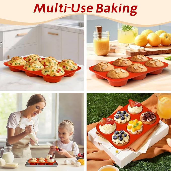 SINBEE Silicone Muffin Pans for Baking - 3 Pack Silicone Molds 6 Cups Nonstick Cupcake Pan for Baking BPA Free Cake Pop Mold Egg Muffins | BPA Free, Cake Pop Mold, Egg Muffins - Image 7