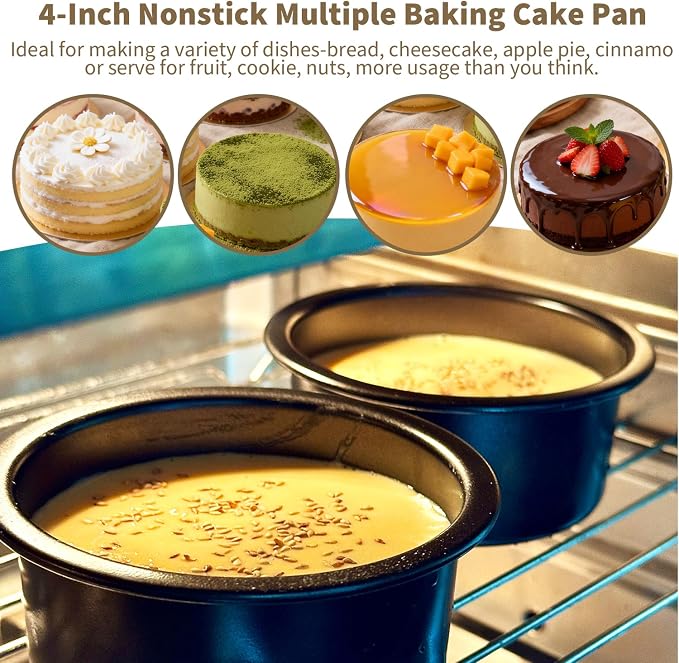 4 Inch Mini Cake Pans Set of 3, Small Round Carbon Steel Smash Cake Pans for Baking Individual Layer Cakes, Non-Stick Tiered Cheesecake Molds, Straight Edge & Dishwasher Safe - Image 6