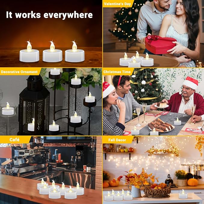 LED Tea Lights - 12 Pack Flameless Battery Operated Candles, 200+ Hours Flickering Warm White, Realistic Fake Tealights for Weddings, Home Decor, Parties, and Sweetest Day - Image 4