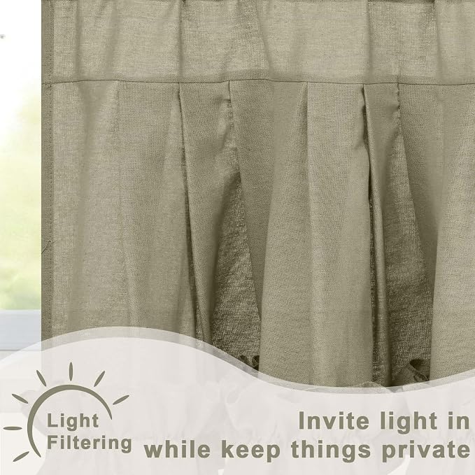 Likiyol Linen Valances for Windows Farmhouse Ruffle Swag Valance Rustic Country Window Valances Light Filtering Kitchen Curtains Rod Pocket Valance Curtains for Bathroom Cafe, Grey Brown, 60"W x 36"L - Image 4