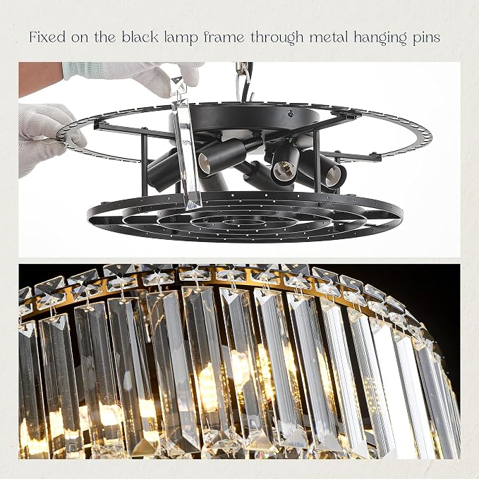 12.6" Black K9 Crystal Raindrop Flush Mount Ceiling Light, Modern Chandelier, Round Luxury Light Fixture for Dining Room, Bedroom, Hallway, Kitchen Island & Living Room - Image 8