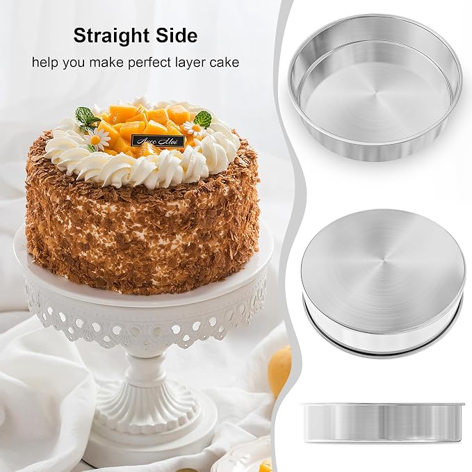 9½ Inch Round Cake Pan, 2PCS Stainless Steel Cake Pans &100 Parchment Paper | Nonstick Circle Round Cake Pans Tins for Birthday Baking Layer Cake, Healthy & Non-Toxic, Silicone Spatula & Dishwasher Safe - Image 7
