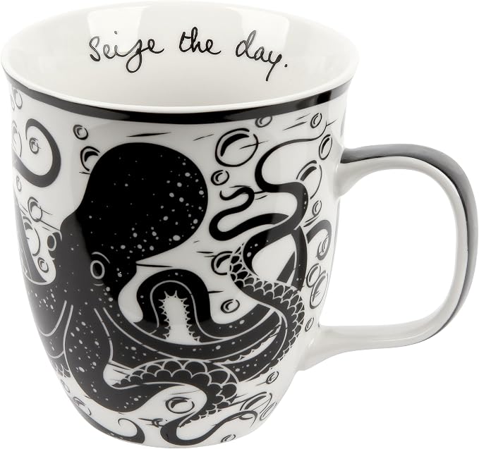 Karma Gifts 14 oz Black and White Boho Mug Octopus - Cute Coffee and Tea Mug - Ceramic Coffee Mugs for Women and Men by KarmaGifts