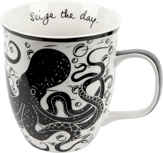 Karma Gifts 14 oz Black and White Boho Mug Octopus - Cute Coffee and Tea Mug - Ceramic Coffee Mugs for Women and Men by KarmaGifts