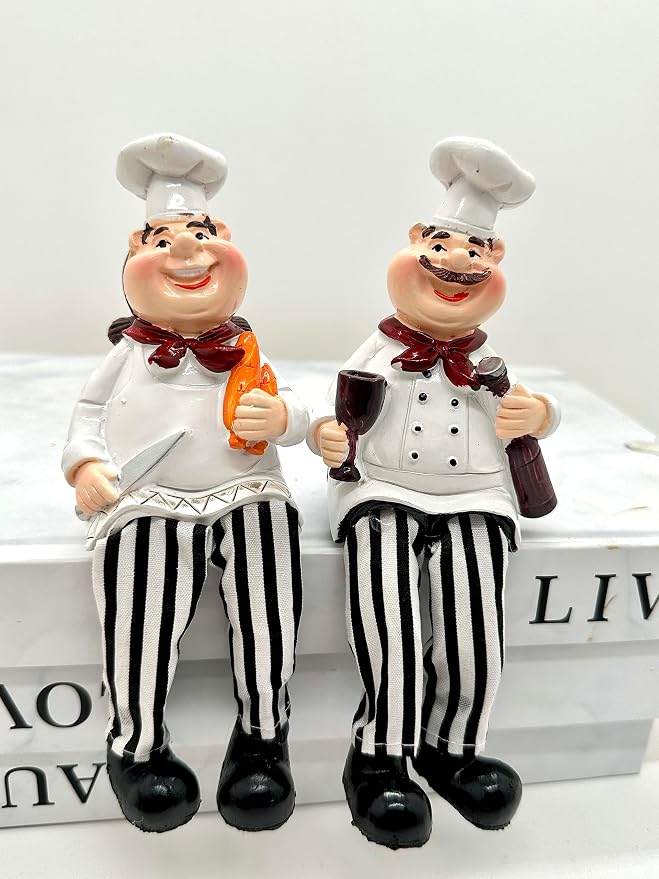 KiaoTime Set of 2 Home Kitchen Decor Chef Figurines Bread & Wine with Dangling Legs Shelf Sitters Figurine Statue for Kitchen Shelves, Cupboard, Countertop Display, Windowsill - Image 5