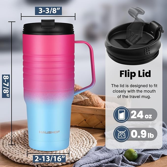 HAUSHOF 24 oz Travel Mug with Handle, Stainless Steel Vacuum Insulated Coffee Travel Mug, Double Wall Travel Mugs with Leakproof Lid, BPA Free - Image 3