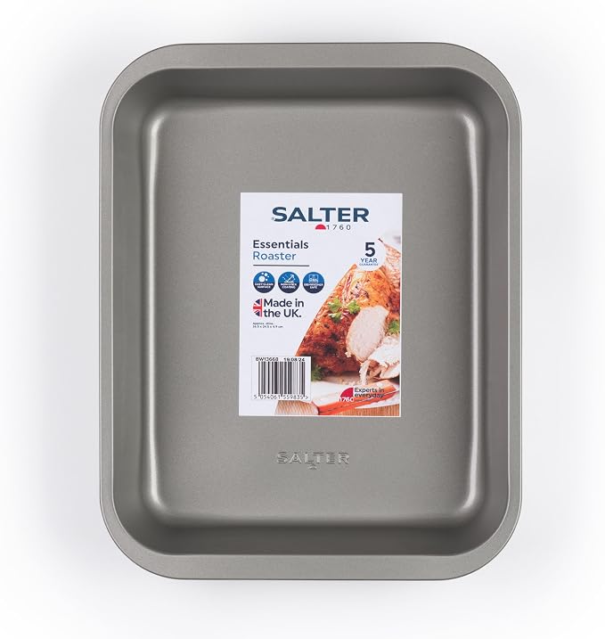 Salter Essentials Roasting Tray 36 Cm, Carbon Steel, Non Stick | Rectangular shape, PFOA free coating, dishwasher safe, made in the UK, silver interior with grey exterior - Image 6