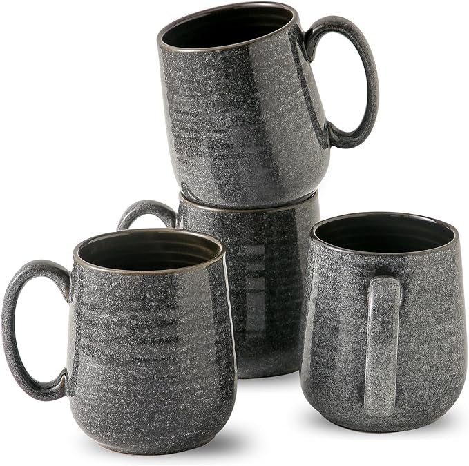 HASENSE Ceramic Coffee Mugs - 15 OZ Large Coffee Cups Set of 4 with Handle for Hot Beverage, Porcelain Latte Mugs for Tea, Milk, Cocoa, Cappuccino and Mocha, Microwave and Dishwasher Safe, Grey by Hasense