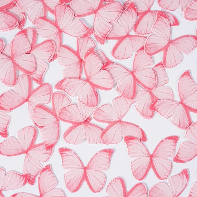 Pink Butterfly Decorations, 60 Pcs Edible Butterflies, edible wafer paper butterflies, pink butterfly for cupcake toppers, cake, ice cream topper - Image 2