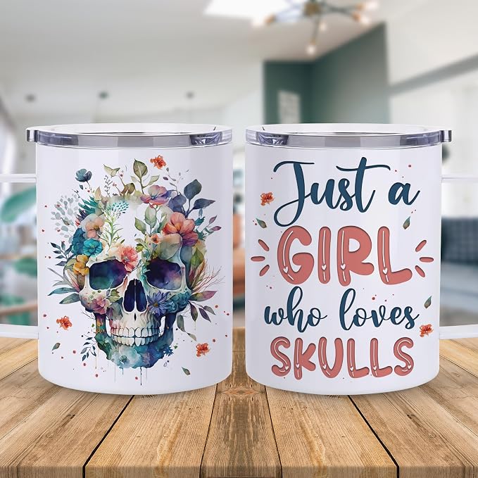 Hyturtle Skull Cup Gifts Skull Lovers - Just A Girl Who Loves Skulls Coffee Mug Stainless Steel 12oz - Goth Gifts For Women - Cute Gothic Lover Gift For Her, Girls, Daughter On Birthday Christmas - Image 2