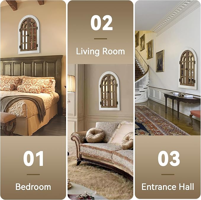 Window Mirrors for Wall Decor -White Arched Wall Mirror Farmhouse Wall Decor Wood Frame Decorative Wall Mirrors Like Window for Bedroom, Living Room, Entrance, Dining Room - Image 7