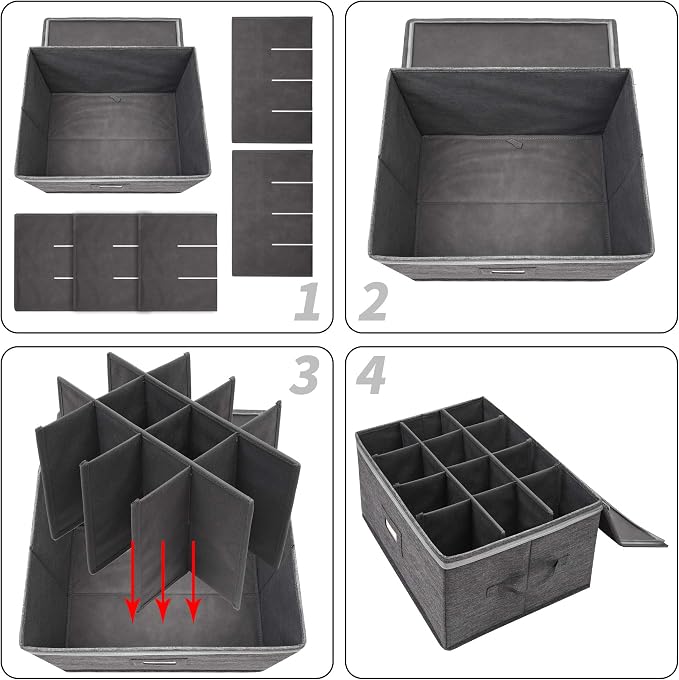 Stemware Storage Cases, Wine Glass Storage Box Containers for Crystal | Glassware Storage Containers Holds 12 Red or White Wine Glasses, Hard Top and Sides (Grey) - Image 6