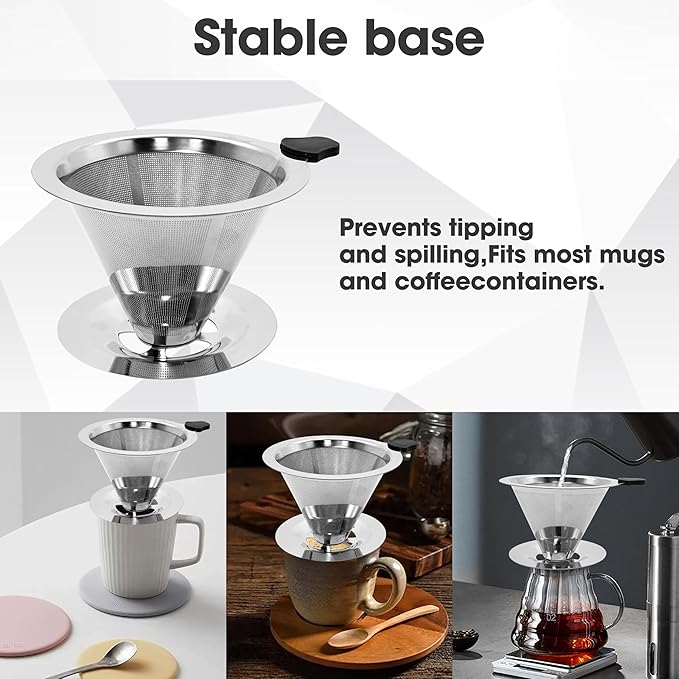 Stainless Steel Pour Over Coffee Dripper - Reusable & Eco-Friendly Filter, Enhanced Flavor Extraction, Universal Compatibility for All Coffee Grinds"