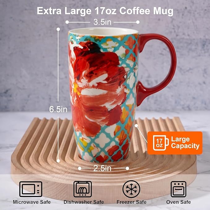 Topadorn 17oz Ceramic Travel Mug with Lid, Colorful Floral Coffee Mug | Artistic Ceramic Travel Cup, Microwave & Dishwasher Safe, Gift Box Included - Image 8