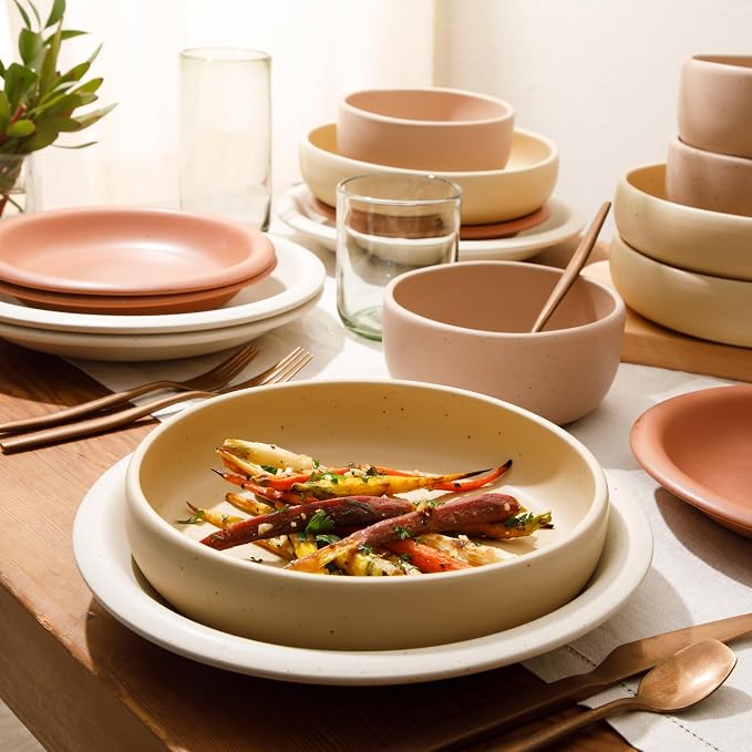 Bloomhouse Corsica Clay Dinnerware Set - Stackable Colorful Boho Reactive Glaze Plates and Bowls Set -2 Time Oprah's Favorite Things Brand- 16 Piece (Service for 4)- Matte Assorted Pottery Colors - Image 3
