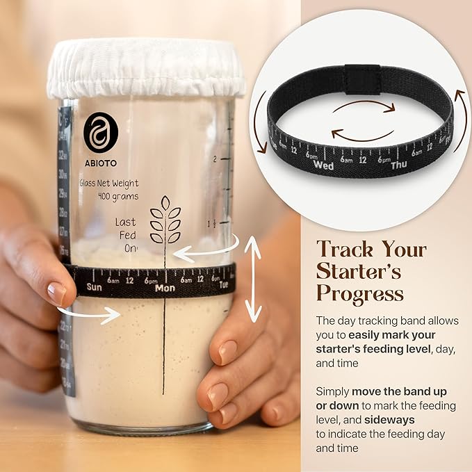 Sourdough Proofing Basket and Starter Jar Kit – 1.1 LB Oval Wood Pulp Banneton (Made in Germany) with 24 oz Sourdough Starter Jar, Thermometer Strips & Spatula – Beginner Bread Proofing Set