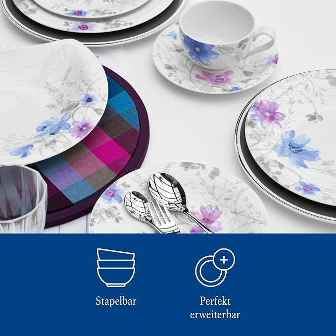 Villeroy & Boch Mariefleur Gris Basic Dinner Plate, 27 cm, Premium Porcelain, White/Multicoloured - Image 5