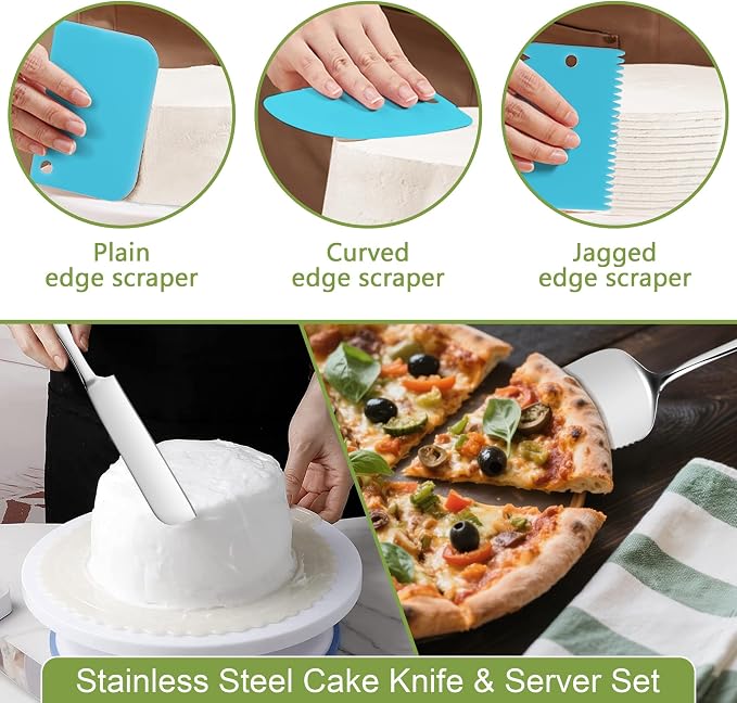 139PCS Springform Cake Pan Set - 4 Non-stick Cheesecake Pans(4/7/9/10-Inch) + Cake Decorating Supplies: Parchment Paper, Pastry Bags and Tips, Icing Scrapers, Cake Cutting Set & More - Image 6